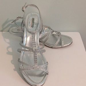 Silver Rhinestone Kitten Heel Sandals